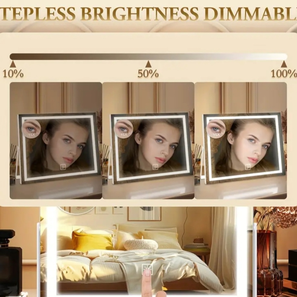 New 14" White LED DeskTop Vanity Mirror Set includes 15X Magnified Circle Mirror - Picture 7 of 13